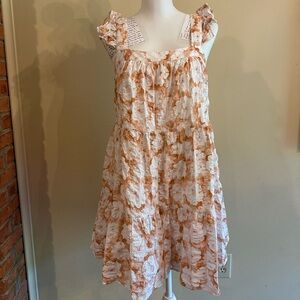 Moodie Brown and Orange Ruffled Smocked Sundress
